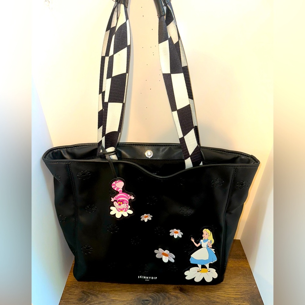 EUC Black Tote Bag with Alice in Wonderland Design